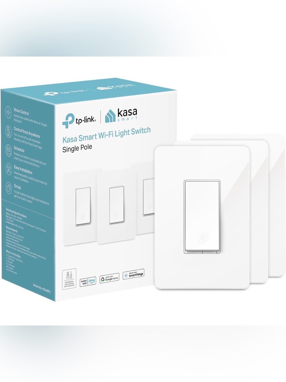 Kasa Smart Light Switch, Single Pole, Need Neutral Wire, HS200P3 3 Pack